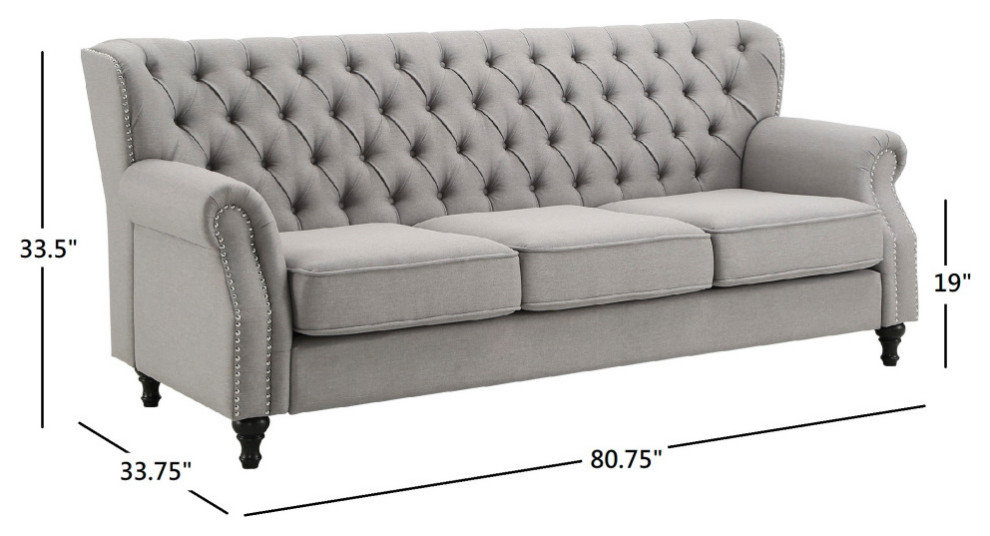 Claridge Grey Button Tufted Sofa with Nailhead Trim   Traditional   Sofas   by Inspire Q  Houzz