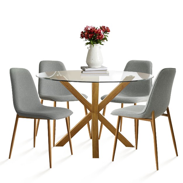 Olive oslo Round Glass Dining Table With Chairs 5 piece Round Clear Glass With 4 Upholstered Dining Chairs oak Dining Table And Chairs maison Boucle