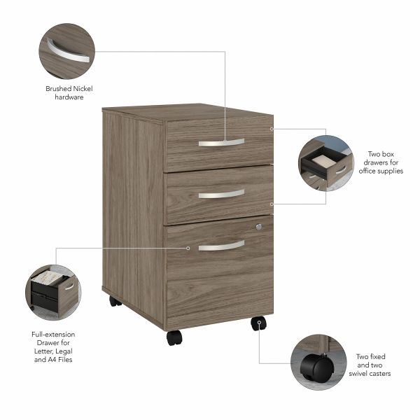 Bush Business Furniture Hybrid 72W x 36D L Shaped Table Desk with 3 Drawer Mobile File Cabinet in Modern Hickory