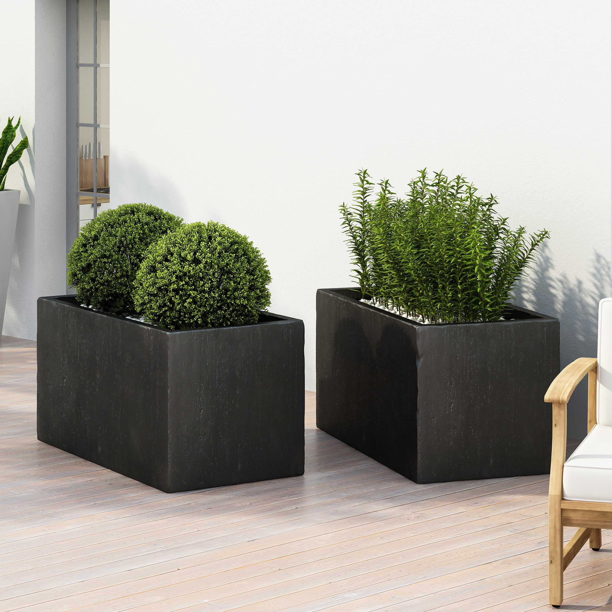 Fardeen Outdoor Modern Cast Stone Rectangular Planters (Set of 2)