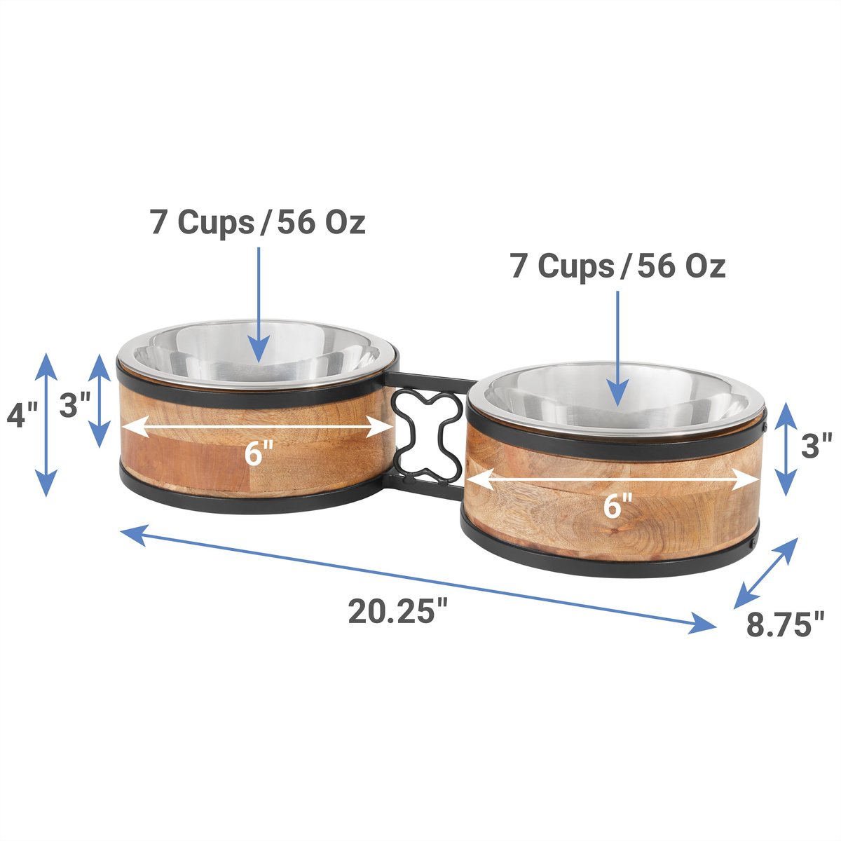 Frisco Premium Elevated Bone Design Stainless Steel Double Diner Dog and Cat Bowl