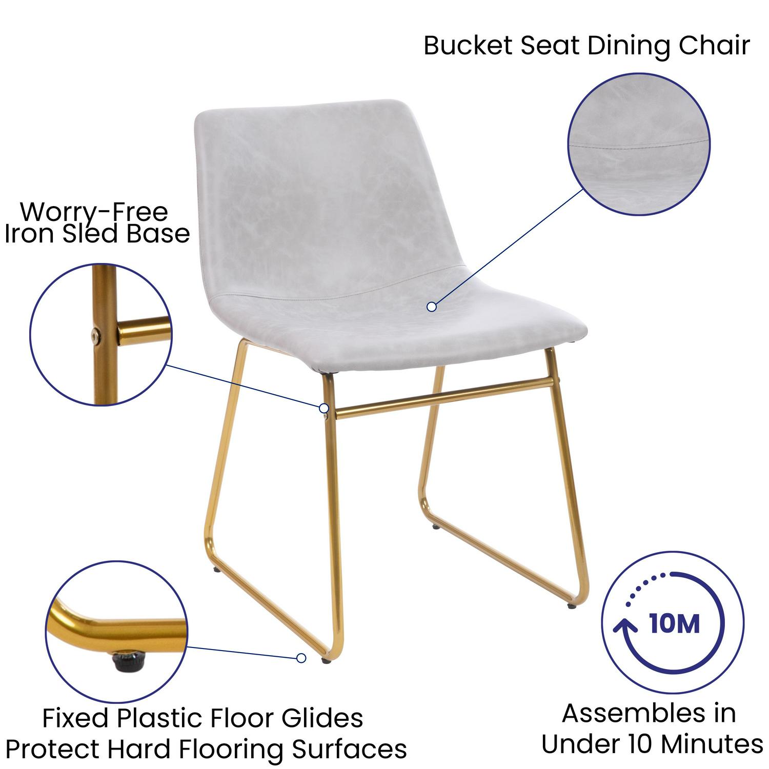 Flash Furniture 18 inch Dining Table Height Chair MidBack Sled Base Dining Chair in Light Gray LeatherSoft with Gold Frame Set of 2  Crowdfused