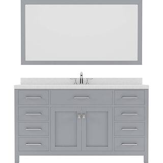 Virtu USA Caroline 60 in. W x 22 in. D x 35 in. H Single Sink Bath Vanity in Gray with Quartz Top and Mirror MS-2060-DWQSQ-GR