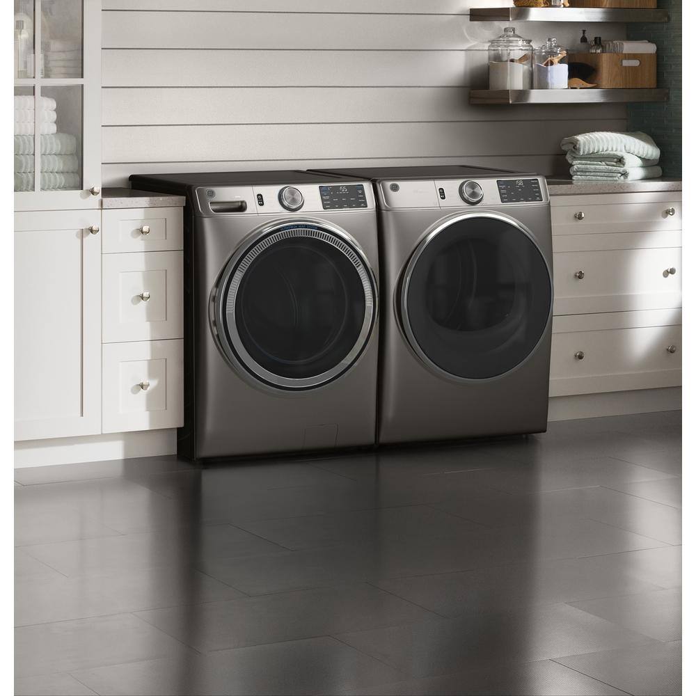 GE 7.8 cu. ft. Smart Front Load Gas Dryer in Satin Nickel with Steam and Sanitize Cycle ENERGY STAR GFD65GSPNSN