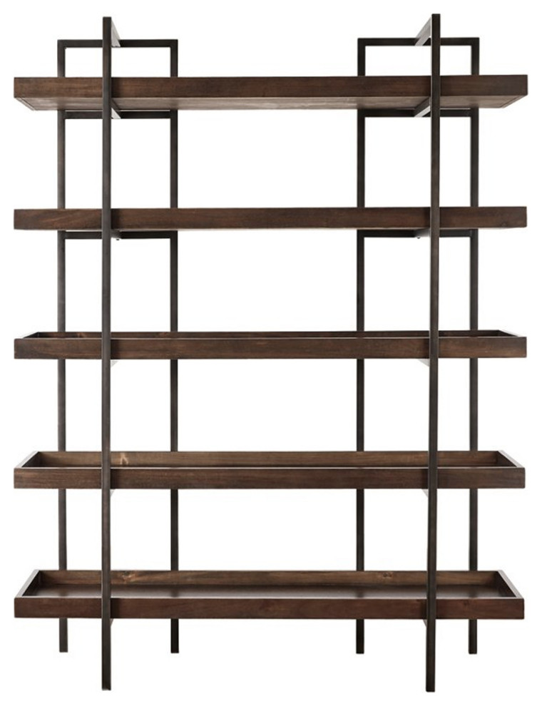 Benzara BM209257 Bookcase with 5 Fixed Wooden Shelves  ampMetal Frame  Brown/Black   Industrial   Bookcases   by Homesquare  Houzz