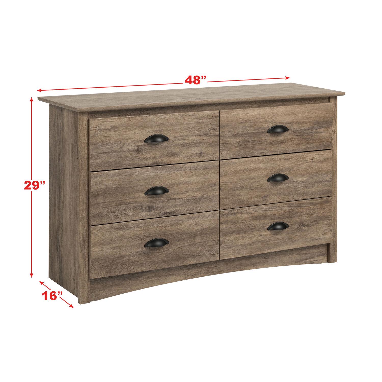 Prepac Salt Spring Coastal Compact 6-Drawer Double Dresser， Drifted Gray