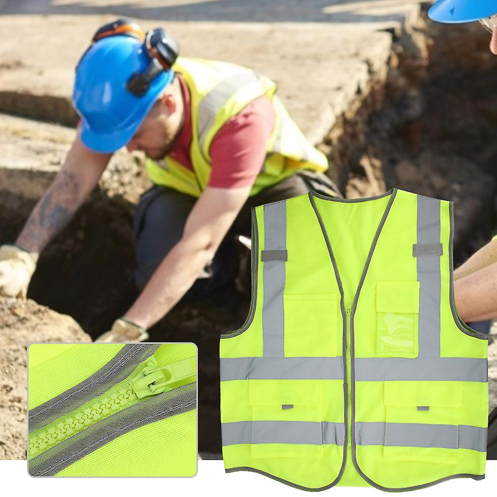 Fluorescent Green Reflective Vest Security Night Work Running Waistcoat With Zipperfluorescent Green