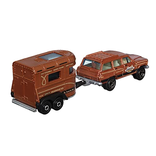 Matchbox Hitch & Haul Die-cast Vehicle Playset - Cowboy Rodeo Round-Up ~ 6 Piece Set ~ SUV Inspired by 1988 Wagoneer ~ Includes Horse Trailer, Cowboy on Horse, Cowboy Standing and Two Cacti