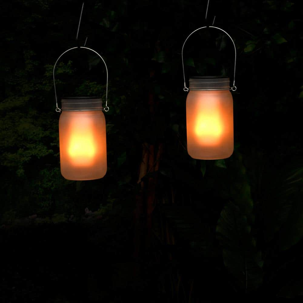 Alpine Corporation Outdoor Solar Powered Pathway Lantern Flickering LED Light Jars (Set of 2) QMC236SLR-2