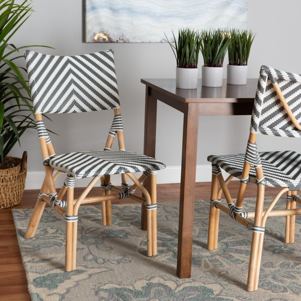 Baxton Studio Shai Modern French Grey and White Weaving and Natural Rattan...   Tropical   Dining Chairs   by BisonOffice  Houzz