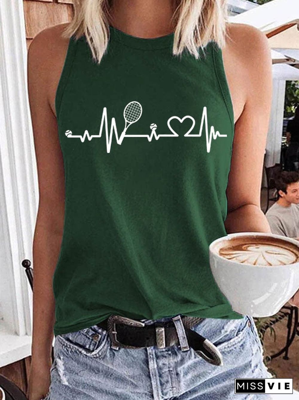 Women's Tennis Lovers Printed Casual Tank Top