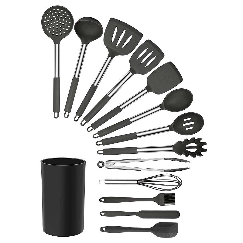 MegaChef Pro Gray Silicone and Stainless Steel Cooking Utensils， Set of 14