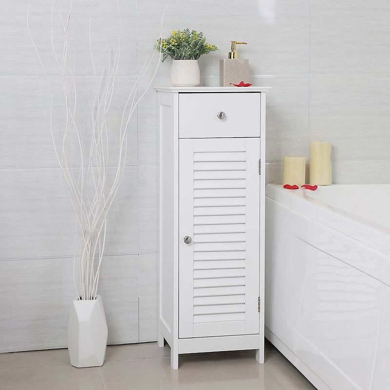 BreeBe White Narrow Floor Standing Cabinet for Bathroom