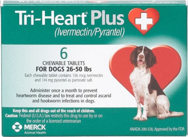 Tri-Heart Plus Chewable Tablet for Dogs， 26-50 lbs， (Green Box)