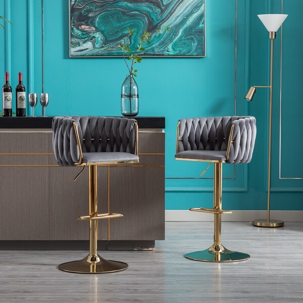 Set of 2 Bar Stools with Chrome Footrest and Base Swivel