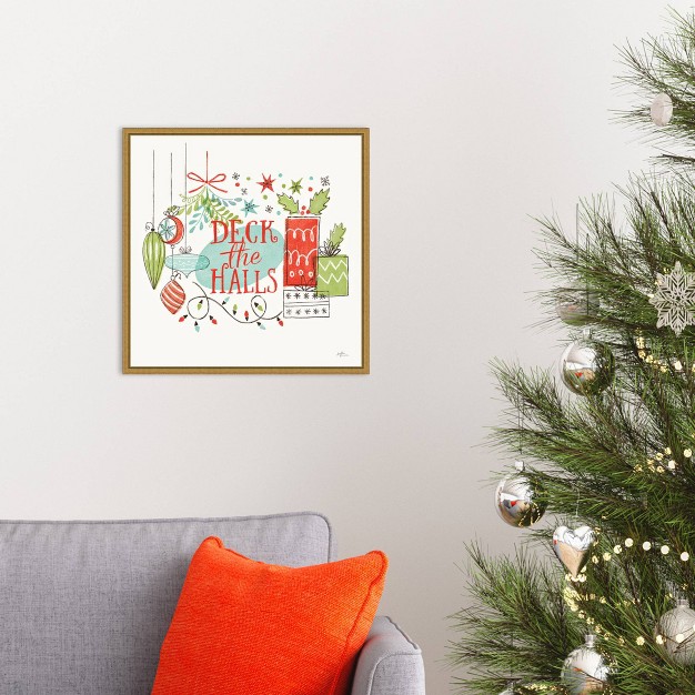 X 16 quot Deck The Halls Christmas Holly By Janelle Penner Framed Canvas Wall Art Amanti Art