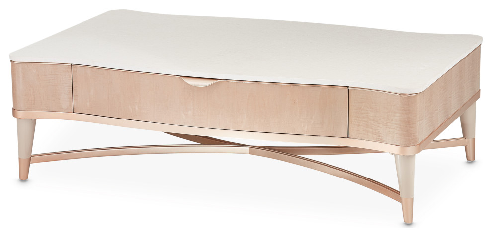 Malibu Crest Rectangular Wood  ampMarble Cocktail Table   Blush   Midcentury   Coffee Tables   by Michael Amini  Houzz