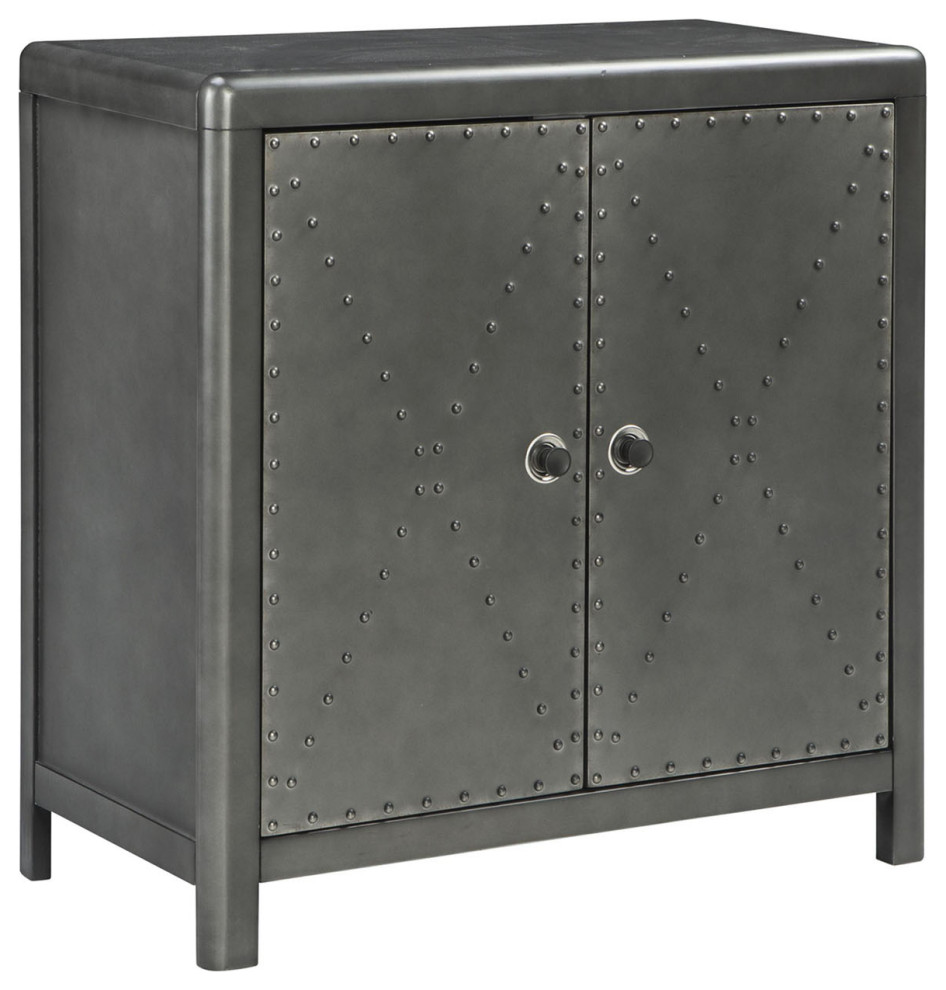 Benzara BM207015 2 Door Wooden Accent Cabinet with Cross Nailhead Patterns  Gray   Industrial   Accent Chests And Cabinets   by VirVentures  Houzz