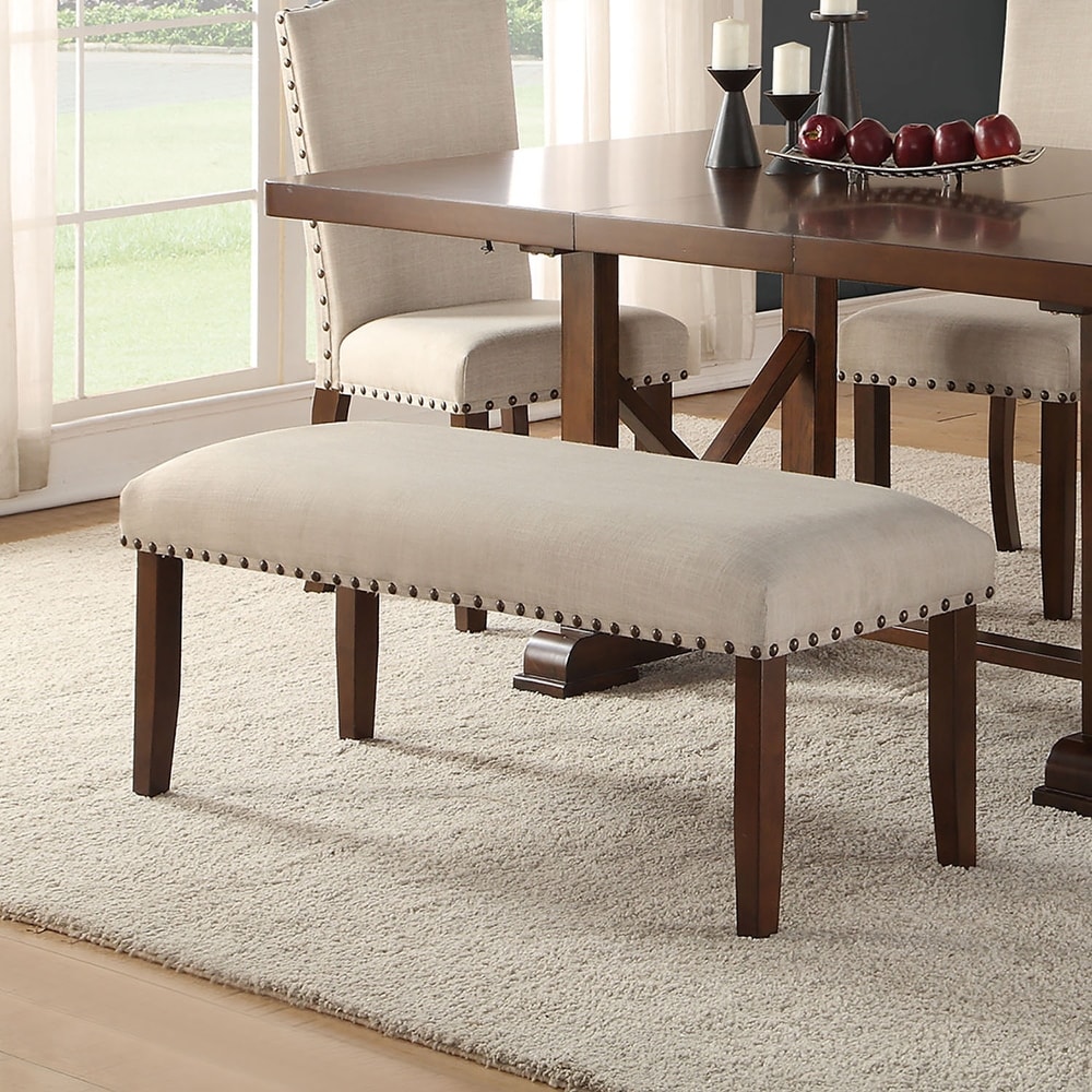 Upholstered Cream Cushion Dining Bench  Cherry Brown