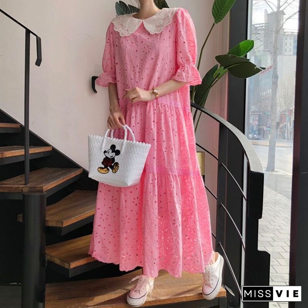 New Spring And Summer Empty Lace Loose Dress Women