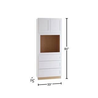 Home Decorators Collection Newport Assembled 33x84x24 in. Plywood Shaker Oven Kitchen Cabinet Soft Close in Painted Pacific White OC332484U-NPW