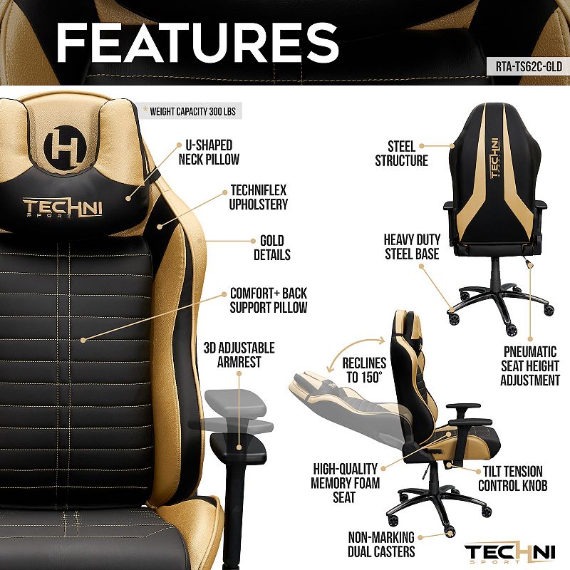 Techni Sport Ergonomic Racing Style Gaming Desk Chair