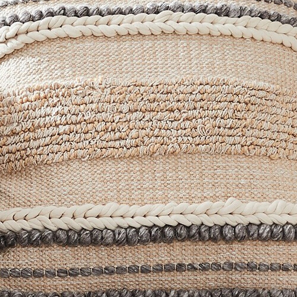 18 Inch Textured Decorative Throw Pillow Cover  Tassels  Beige  Gray Fabric