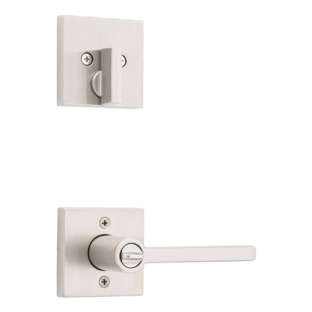 Kwikset Halifax Satin Nickel Entry Door Lever with Single Cylinder Deadbolt Combo Pack Featuring SmartKey Security 991HFLSQT15SMT