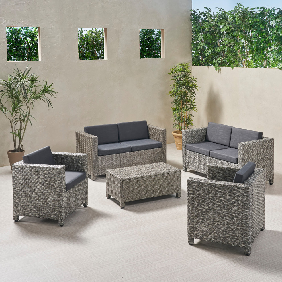 Doreen Outdoor 6 Seater Loveseat Chat Set with Cushions   Tropical   Outdoor Lounge Sets   by GDFStudio  Houzz