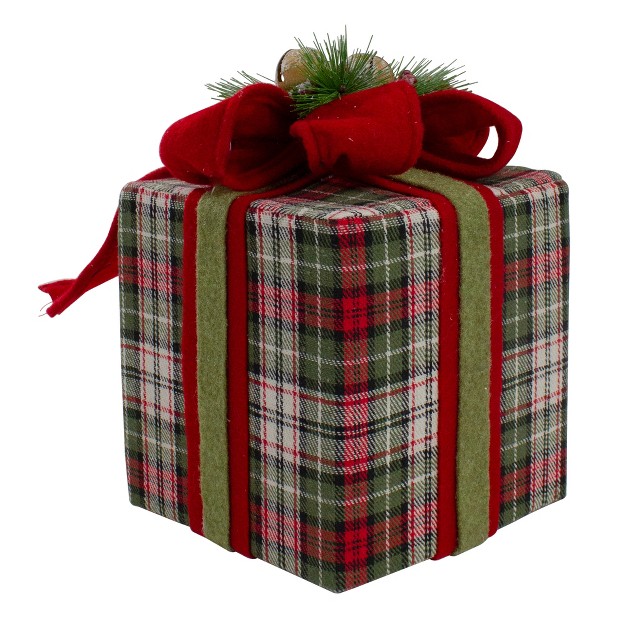 Red And Green Plaid Christmas Present Decoration With Bow