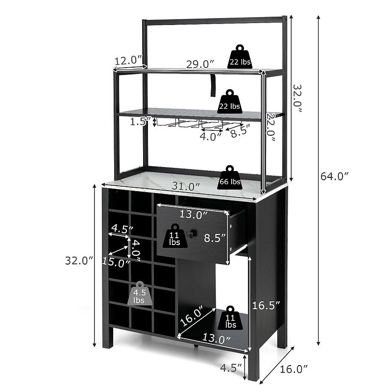 Kitchen Bakers Rack Freestanding Wine Rack Table