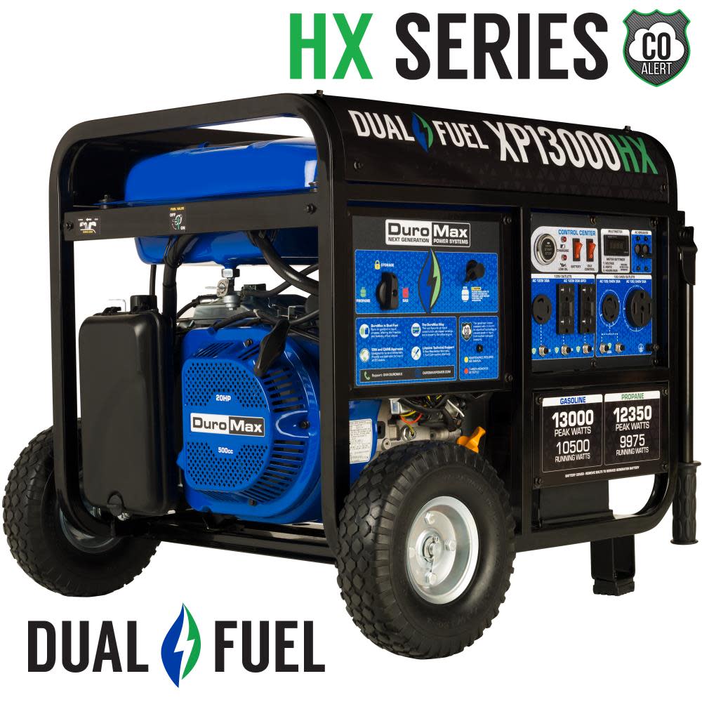 DuroMax Generator with CO Alert 13000Watt 500cc Dual Fuel Gas Propane Portable ;