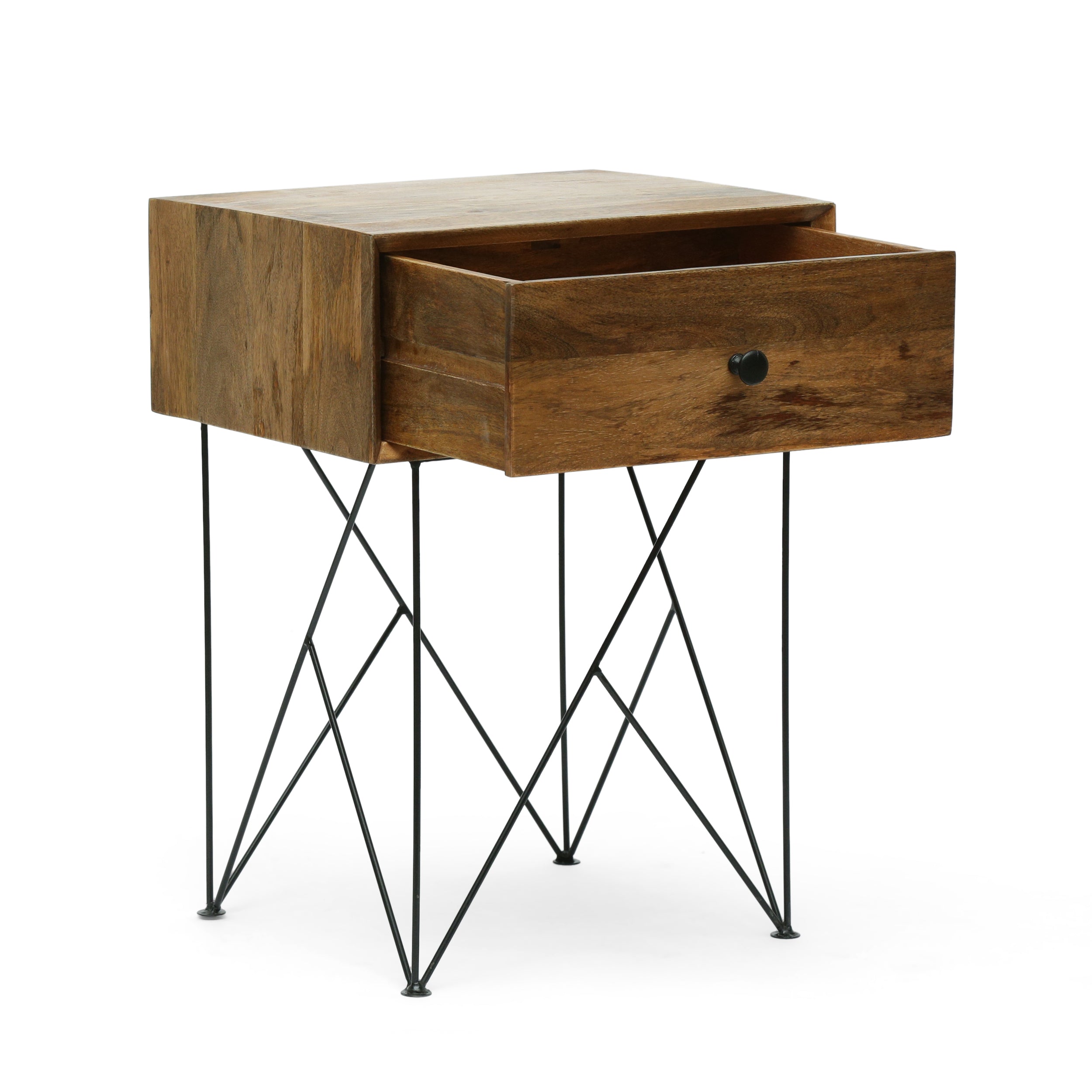 Arcanum Modern Industrial Handcrafted Mango Wood Side Table, Natural and Black