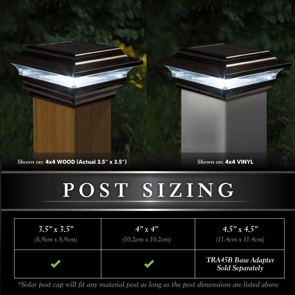 CLASSY CAPS Imperial 4 in. x 4 in. Outdoor Black Cast Aluminum LED Solar Post Cap (2-Pack) SL211B