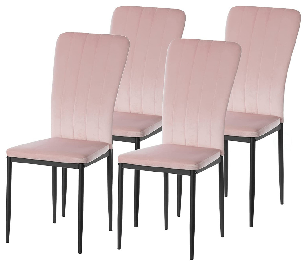 Set of 4 Dining Chair  Sleek Metal Legs and Channel Tufted Velvet Seat  Pink   Traditional   Dining Chairs   by Decor Love  Houzz