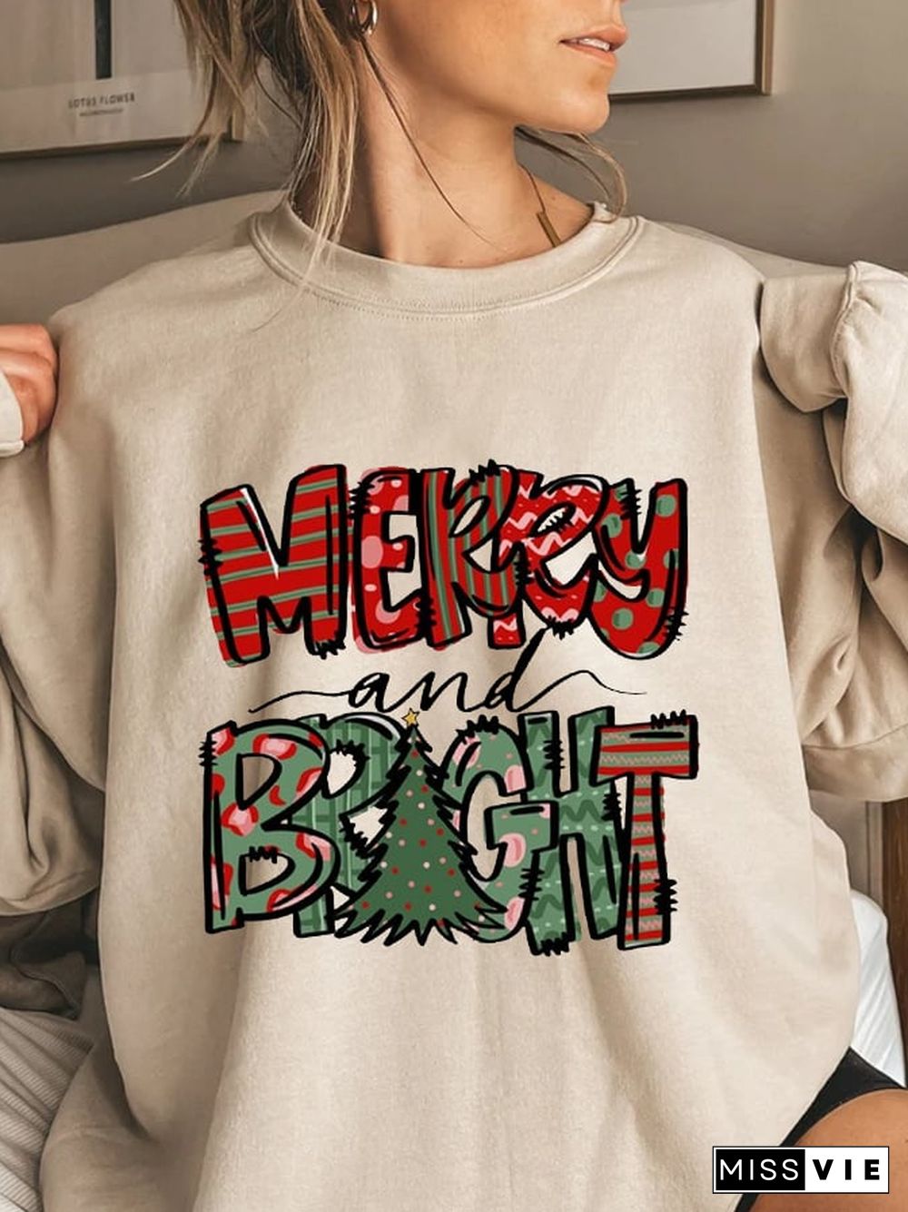 Women's Merry And Bright Christmas Tree Casual Sweatshirt