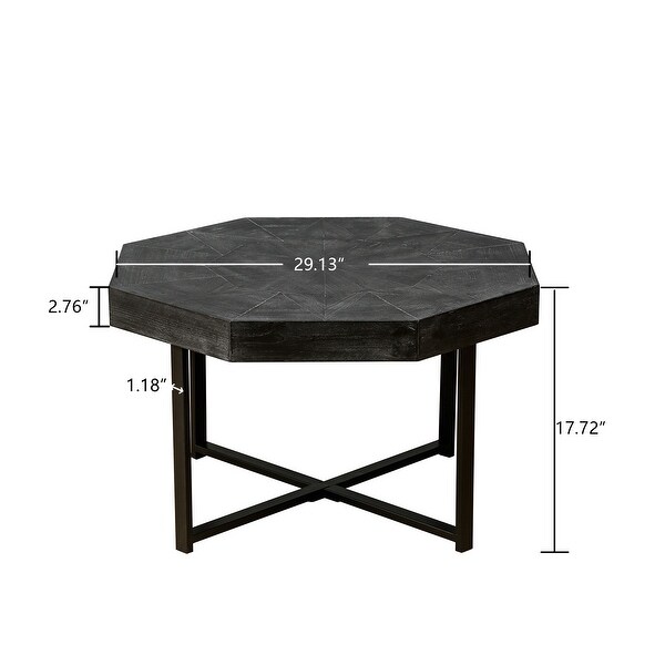 Roomfitters Wood Octagonal Vintage Coffee Table with Cross Metal Legs，Antique Black