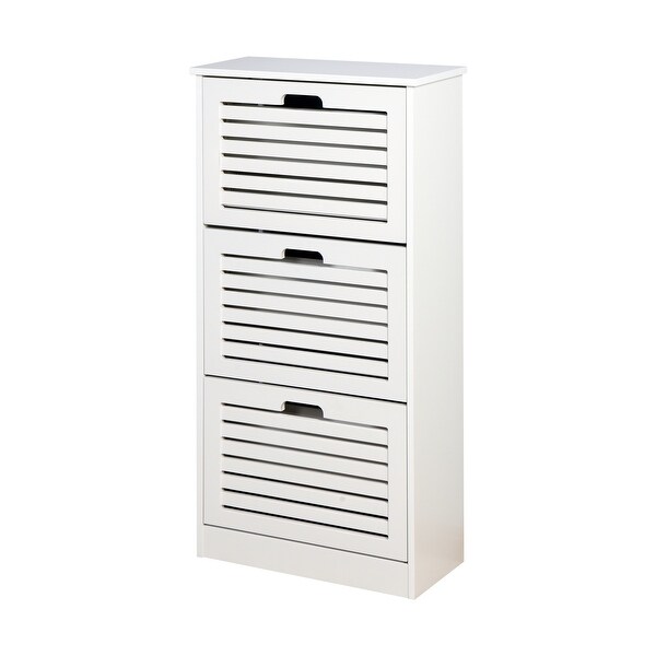 White Wooden Shoe Cabinet with 3 Flip Doors - - 35239057