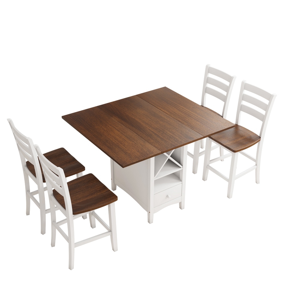 5 Piece Dining Table Set with Drop Leaf