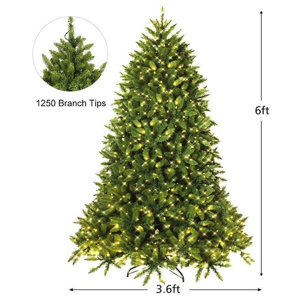 Costway 6ft Prelit PVC Christmas Fir Tree Hinged 8 Flash Modes w/ 650