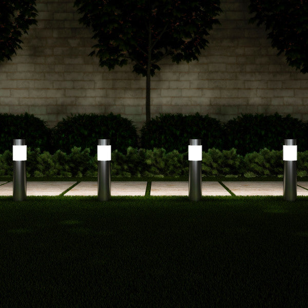 Solar Path Bollard Lights， Set of 6- 15 Stainless Steel Outdoor Stake Lighting for Garden， Landscape， Yard， Driveway， Walkway by Pure Garden (Silver)