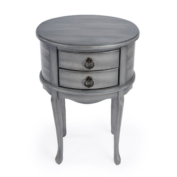 Offex Whitley Powder Gray Oval Side Table with 2 Drawers - 18