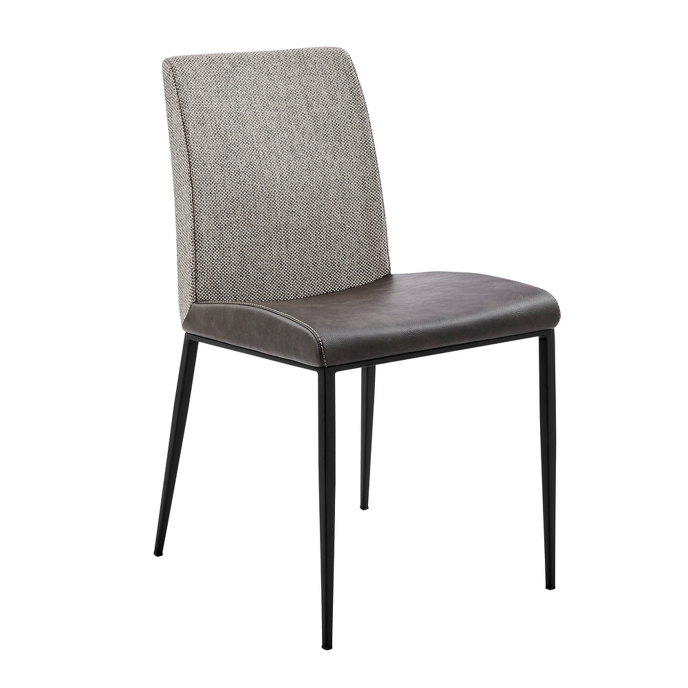 Rasmus Side Chair with Dark Gray Leatherette and Light Gray Fabric with Matte Black Legs   Set of 2