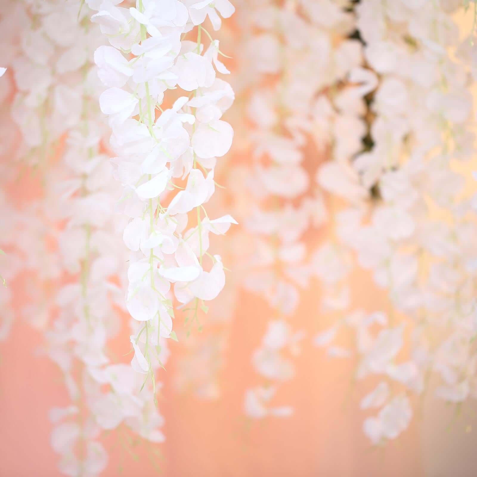 White Artificial Silk Hanging Wisteria Flower Garland Vines - Elaborated 5 Full Strands in 1 Bush 42