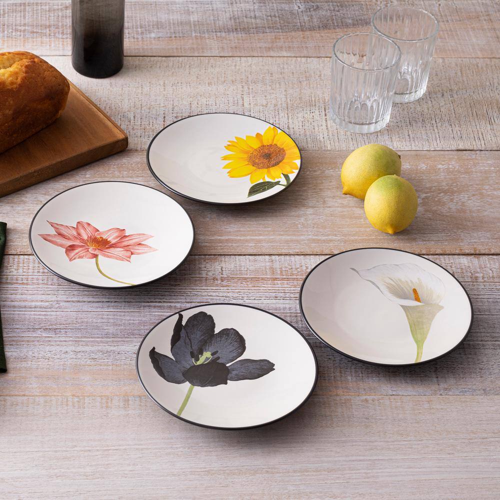 Noritake Colorwave Graphite Black Stoneware Floral Appetizer Plate (Set of 4) 6-14 in. 8034-504D