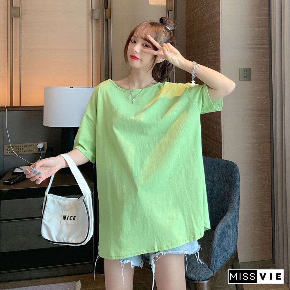 Backless Pure Color Loose T-Shirt