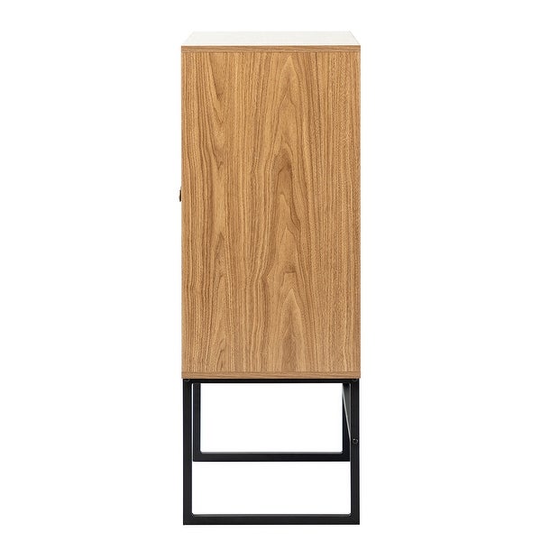 2-Door Accent Cabinet with Interior Shelves and Black Metal Base