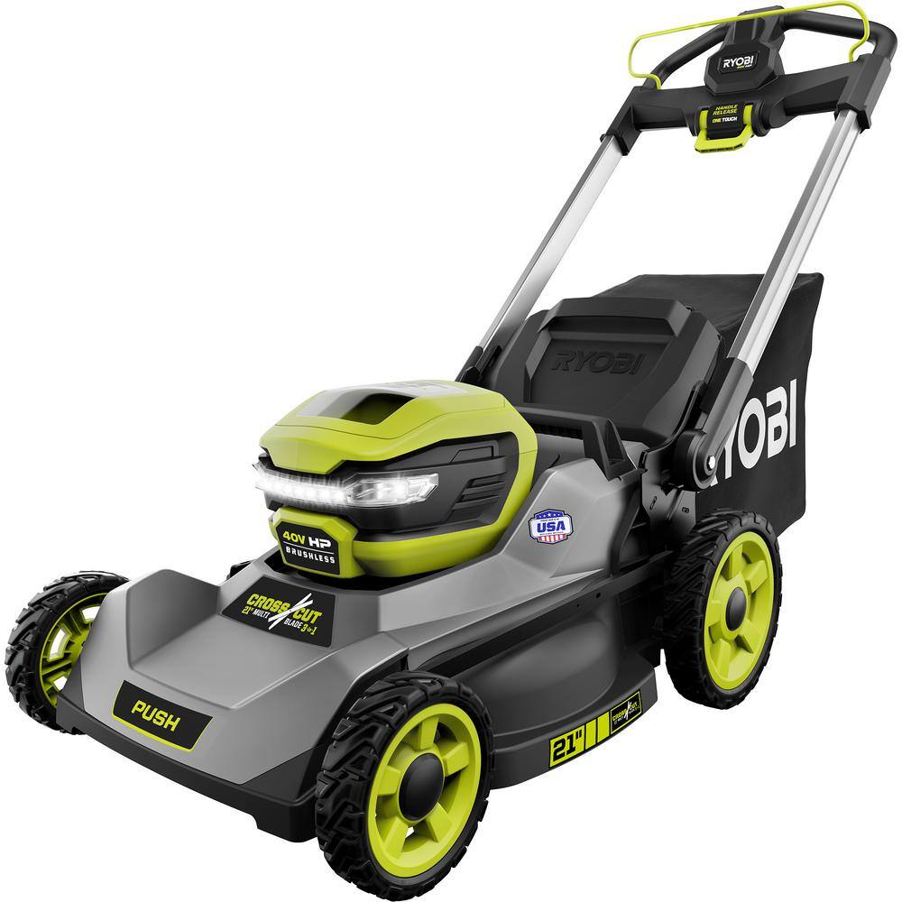 RYOBI 40V HP Brushless 21 in. Battery Walk Behind Dual Blade Push Lawn Mower with 7.5 Ah Battery and Rapid Charger RY401200