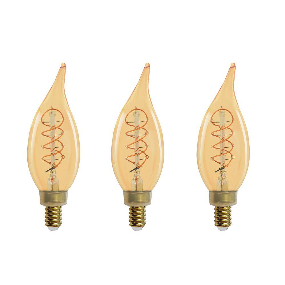 EcoSmart 40-Watt Equivalent BA11 Dimmable E12 Candelabra Fine Bendy Filament LED Vintage Edison Light Bulb Amber (3-Pack) BA11A5E12822S