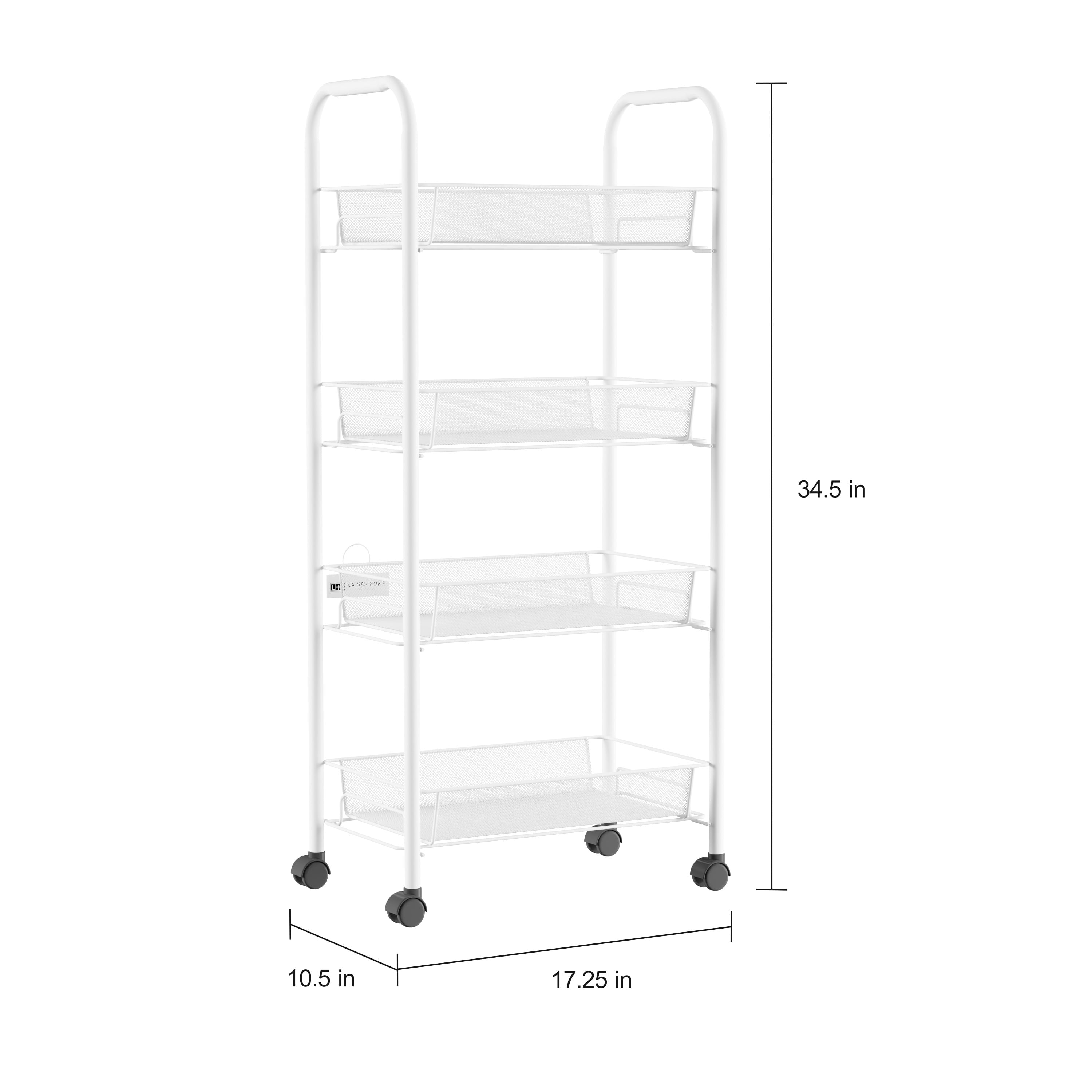 Lavish Home Narrow 4-Tier Rolling Cart for Home and Office Storage (White)